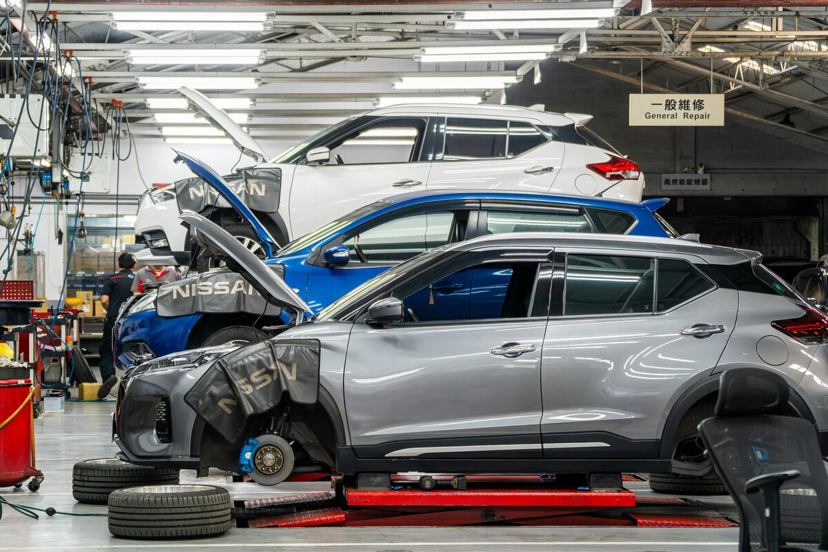 Auto service team working on a vehicle